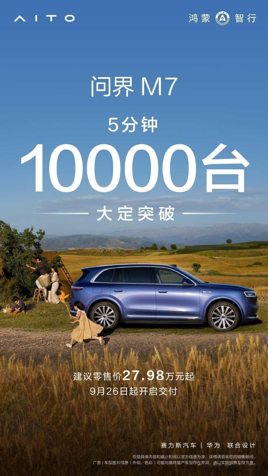5分钟大定破万，一个小时大家预估多少？[doge]全新问界m7正式上市​​​
