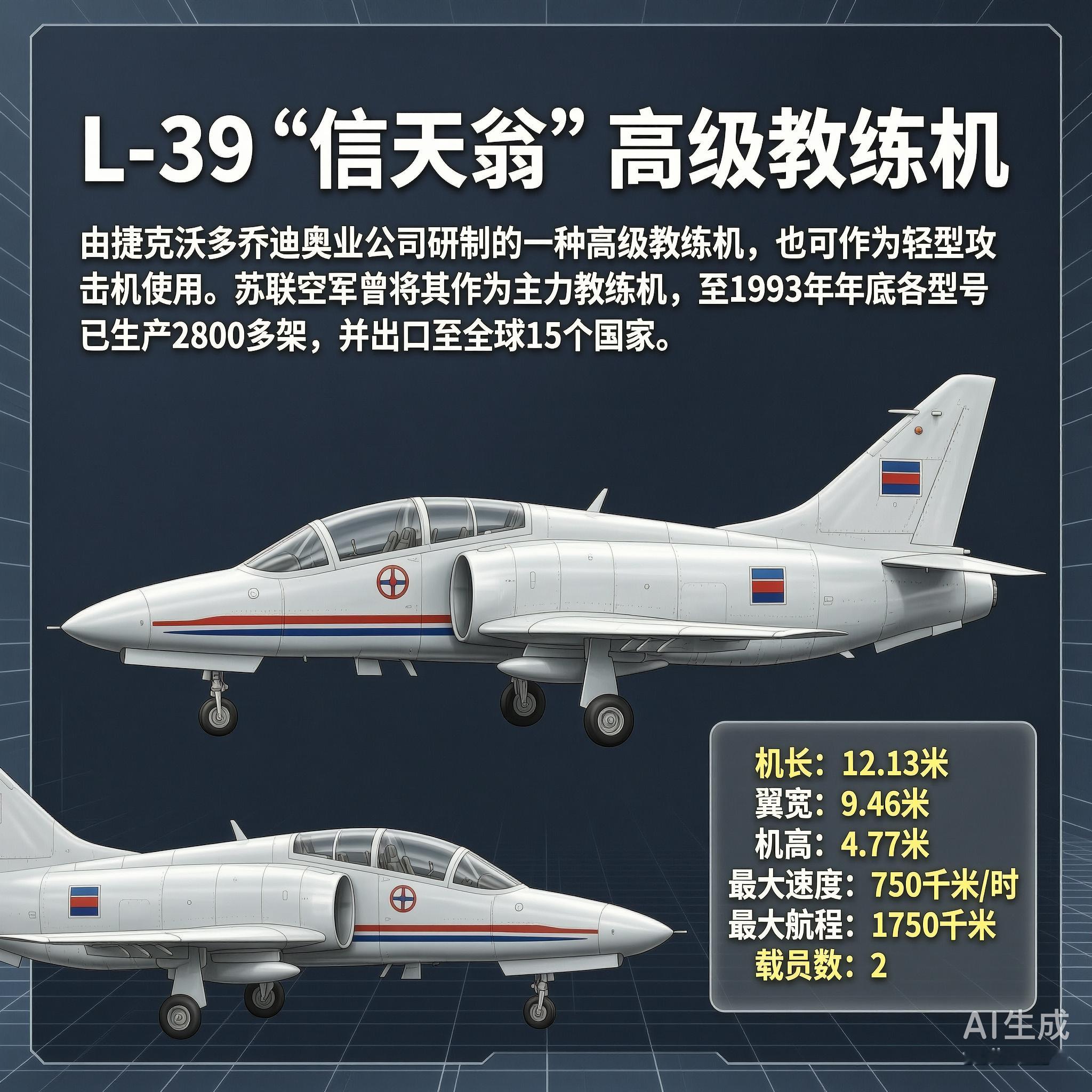 军事ai新视野L-39“信天翁”教练机［捷克］机长：12.13米翼展：9.46