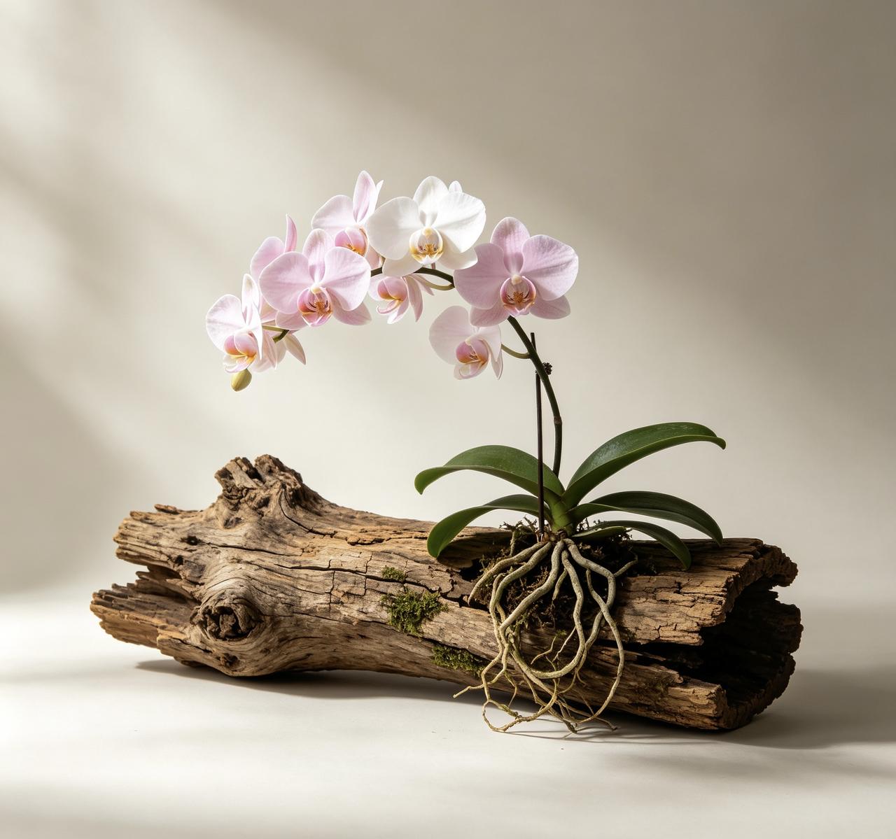 告别花盆！蝴蝶兰附生枯木，颜值翻倍还好养世人养蝴蝶兰，习惯花盆、水苔、固定花架