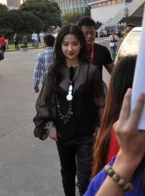 刘亦菲柳岩董洁同穿黑色透明衫天仙刘亦菲不适合这打扮，仙气全无，没有突出她的飘逸