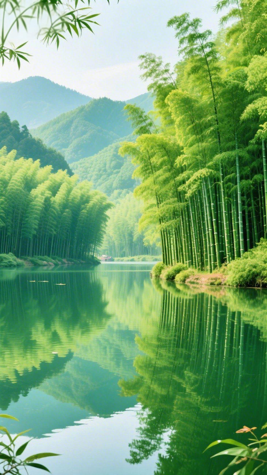 一汪碧水映竹海踏入这片竹海的那一刻，尘世的喧嚣便被一道浓密的绿色屏障悄然隔