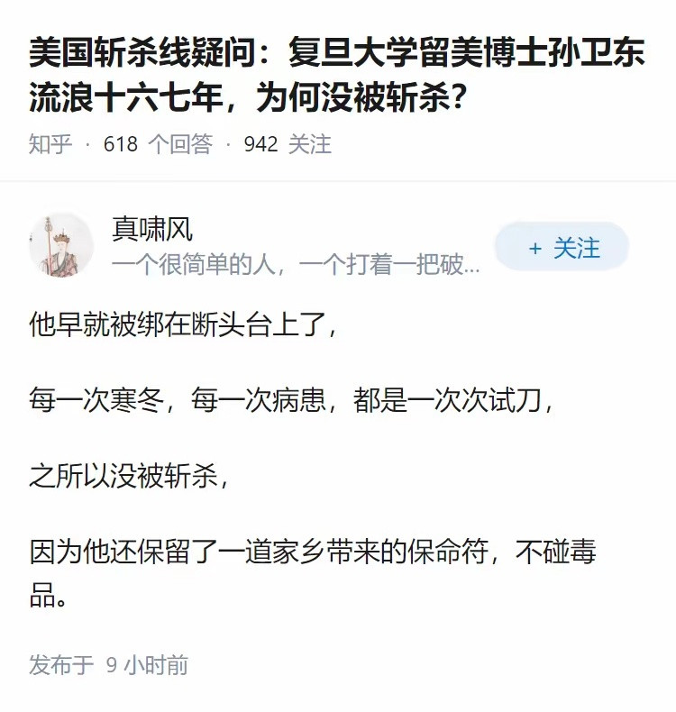 网友的疑惑：复旦大学留美博士孙卫东流浪十六七年，为什么没被“斩杀”？