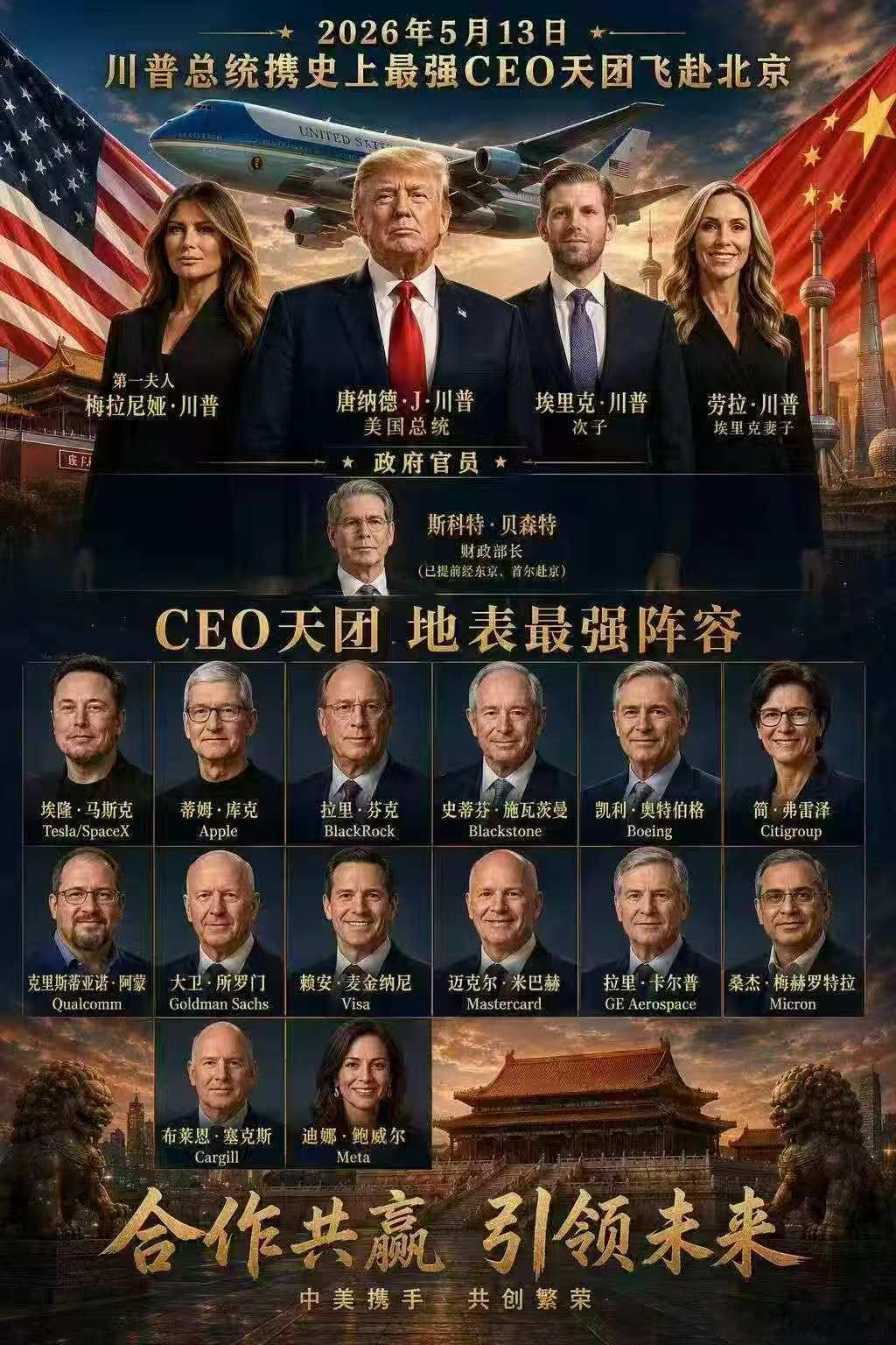 特朗普访华带来了CEO天团全世界最强的资本都在中美，历史级别会面。股票微博股票A