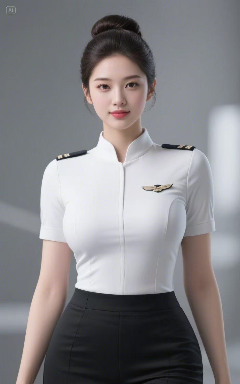 这位小姐姐穿着空姐制服，看起来好专业！