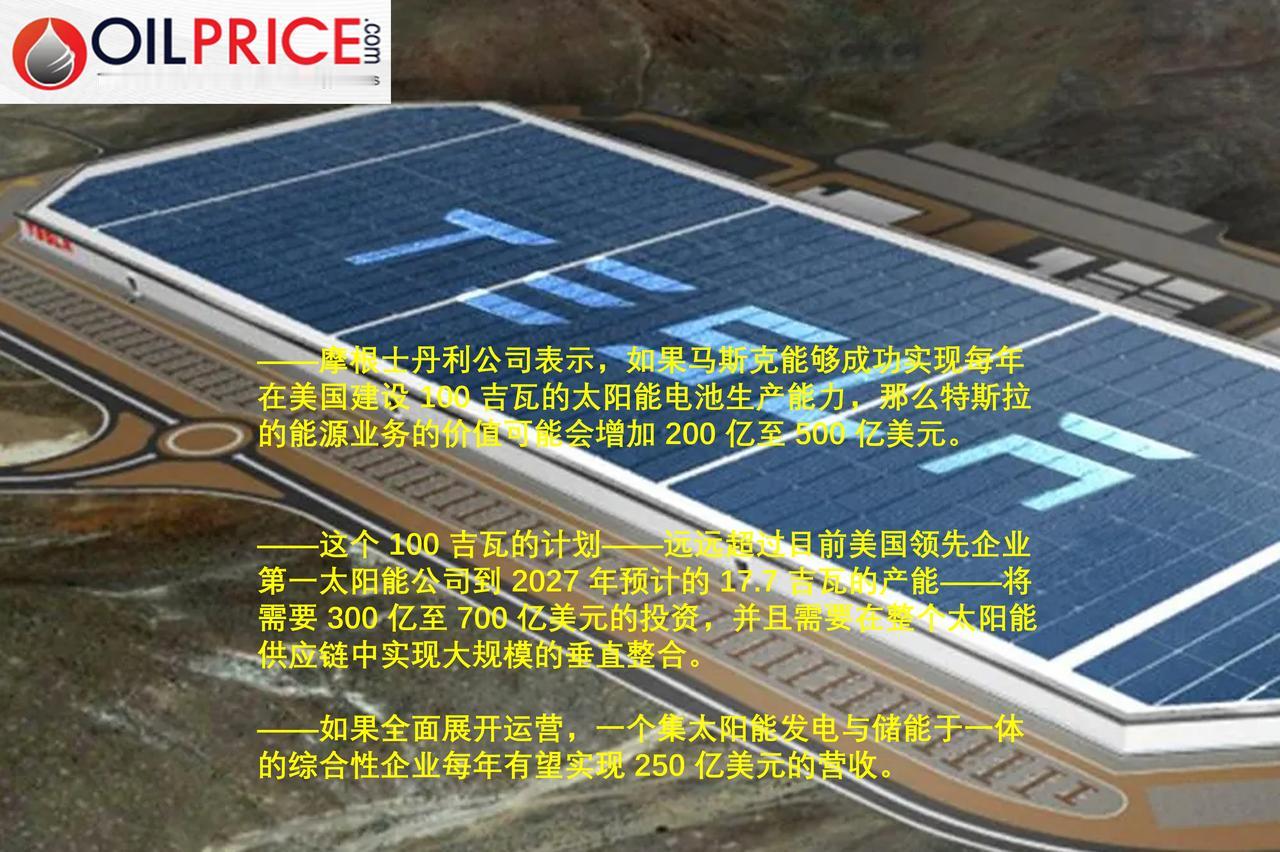 摩根士丹利预计特斯拉太阳能计划将带来1900亿美元的增值空间摩根士丹利的