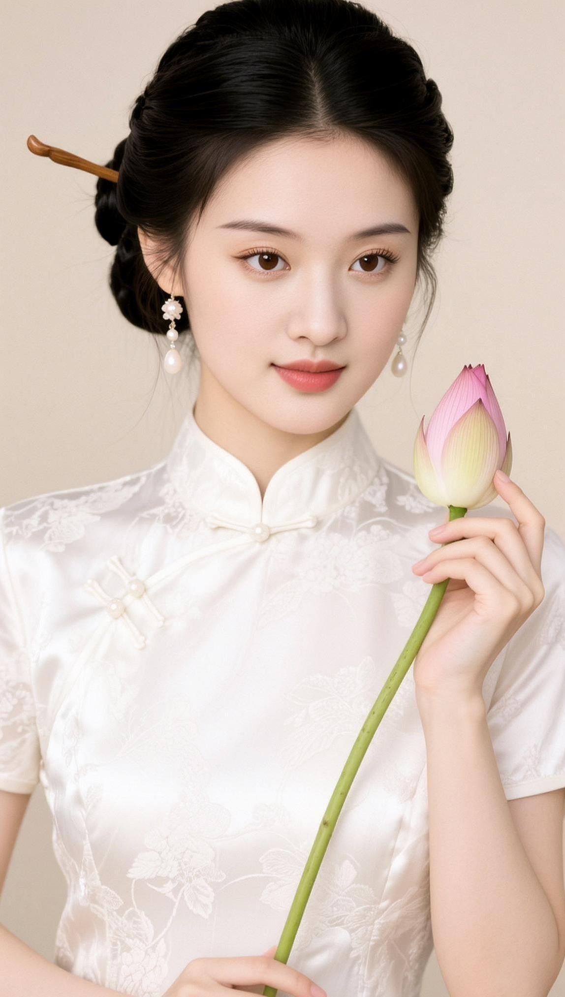 AI旗袍持莲照抖音ai创作