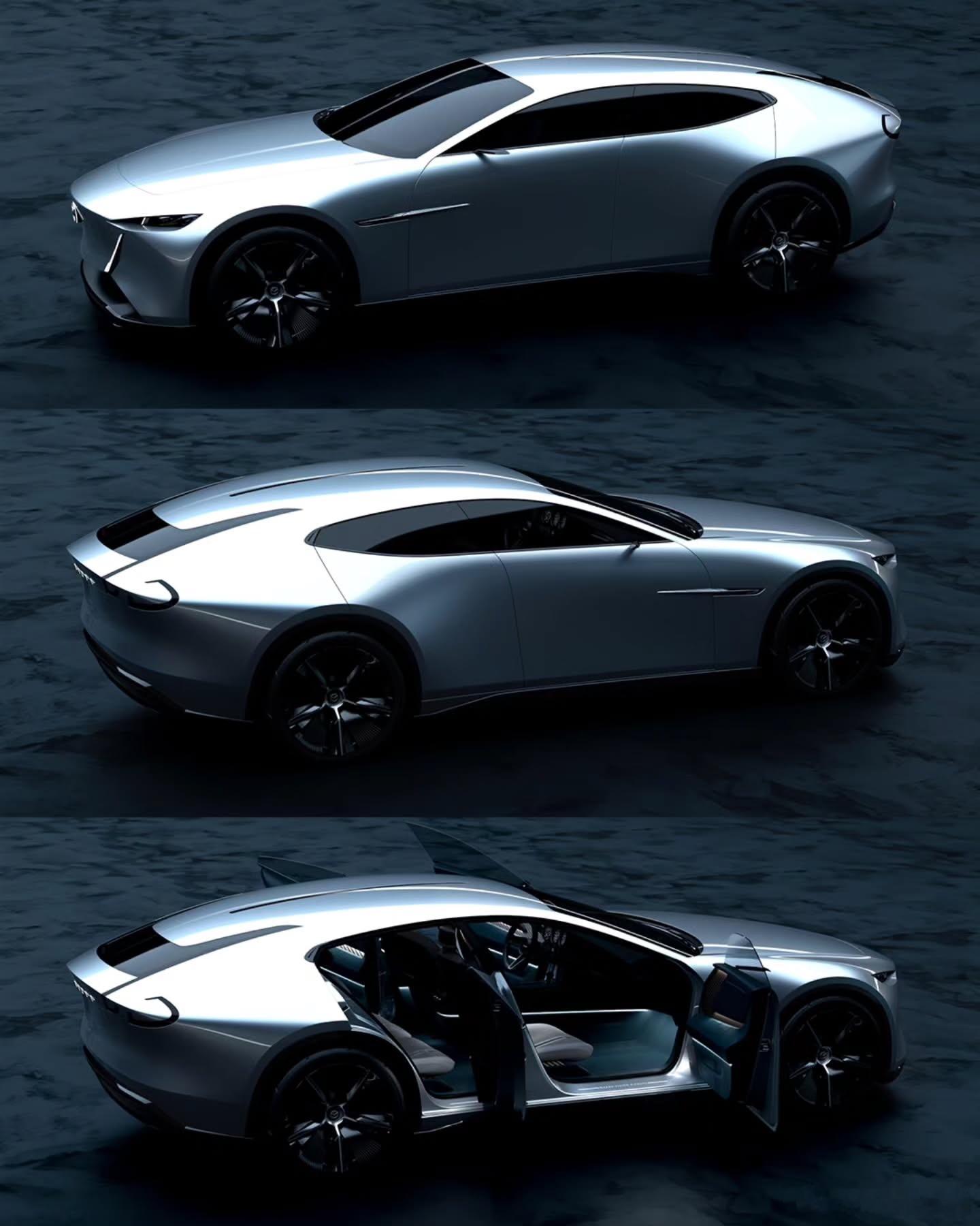 马自达VisionX概念车，依然是用长线条、大曲面，配上巨大轮毂和小车窗，营造