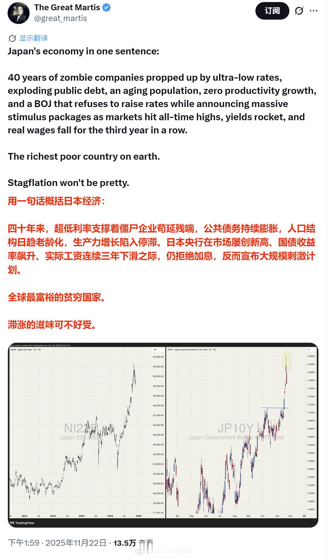 推上的澳大利亚财经博主评价日本经济，称其为“最富裕的贫穷国家”。
