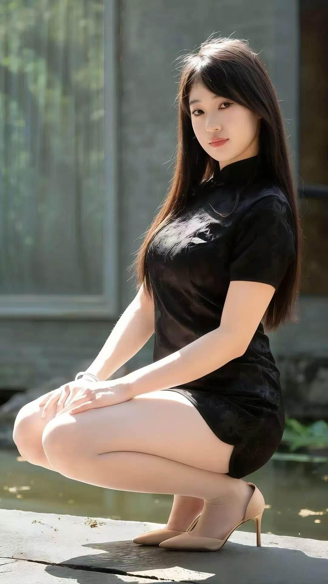 清平乐·黑旗袍佳人玄衣袅袅，身段娉婷好。青石凝波人静悄，时光也为停了。