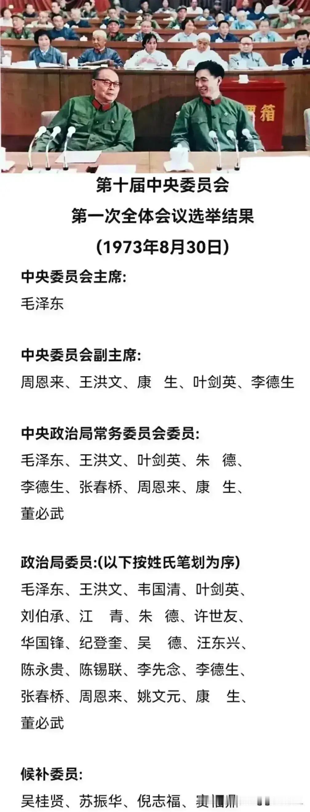 1973年第十届中央委员会，是老中青结合的一届中央委员会。其中的老指的是多在