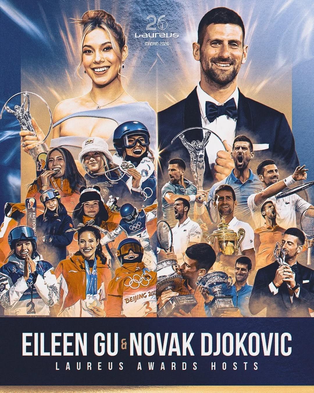 德约科维奇和谷爱凌搭档主持世界劳伦斯体育奖颁奖典礼……WOW他们都是各自领域最强
