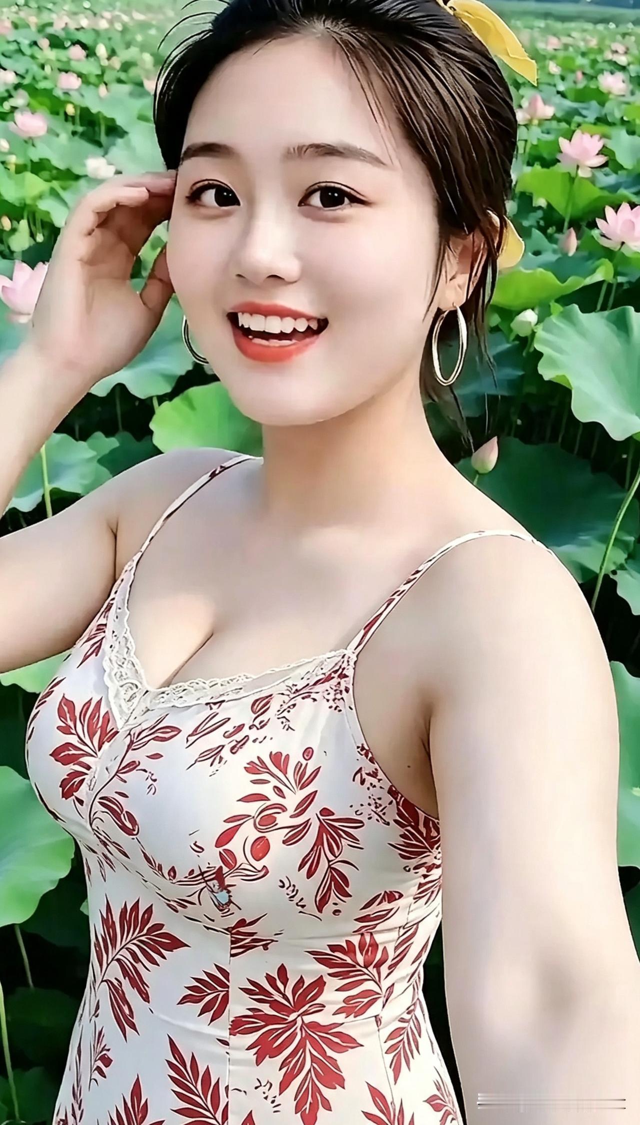 清江引·荷塘笑语十里荷风摇翠盖，人面花开赛。嫣然笑语扬，清趣云天外，一