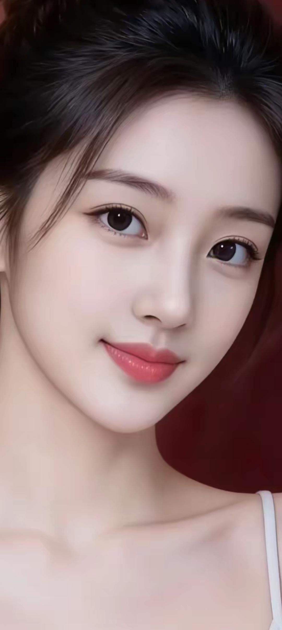 温柔甜美的少女，红唇微笑，散发迷人魅力。