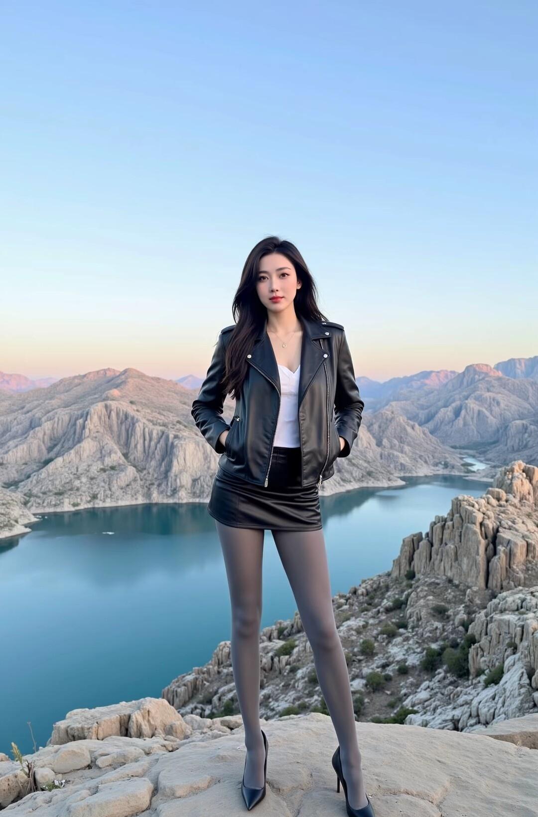 山巅上的时尚女王在山巅俯瞰湖光山色，她用时尚征服世界！