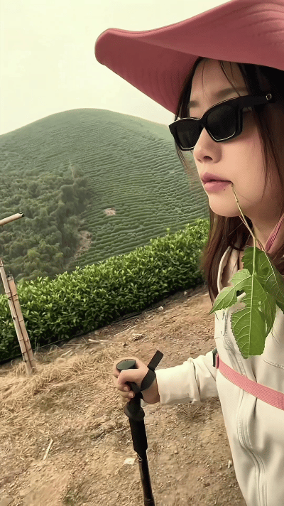 浙江,三个女子把树枝含在嘴里拍视频,前两个女子顺利拍完,第三个姑娘刚把树枝叼到嘴