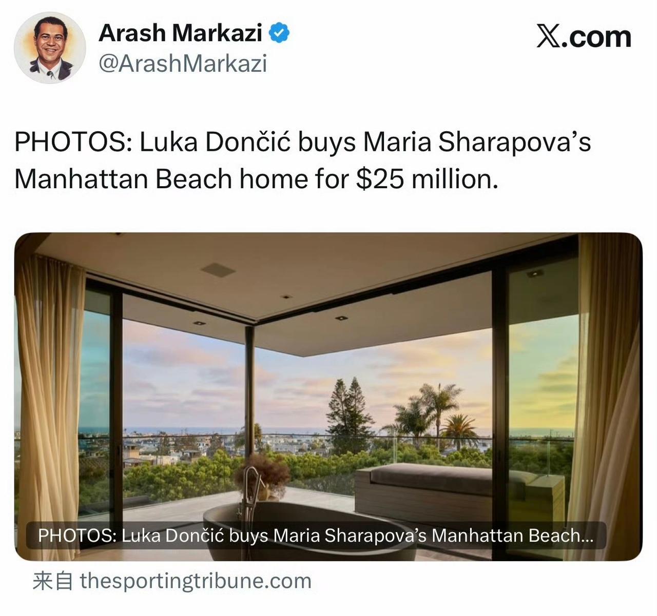 据洛杉矶记者ArashMarkazi报道，湖人球星东契奇近期花费2500万美元