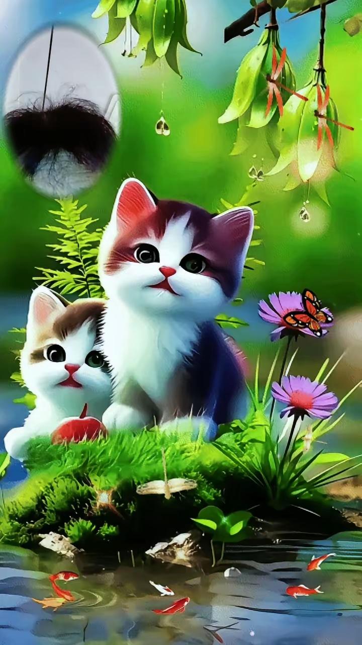 萌宠与自然：可爱的猫咪与绚丽的花朵，静谧的池塘，仿佛置身于童话世界。🌸🐱💦