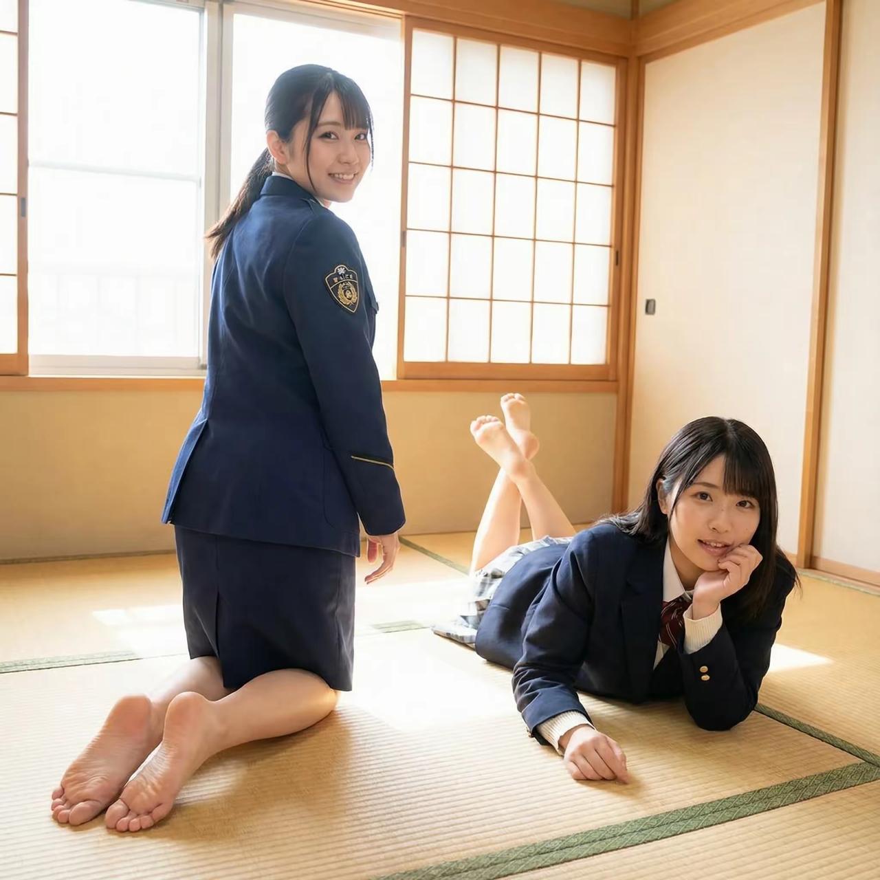 两个学生穿着制服在榻榻米上休息。榻榻米写真日本学生宿舍大学生的午休