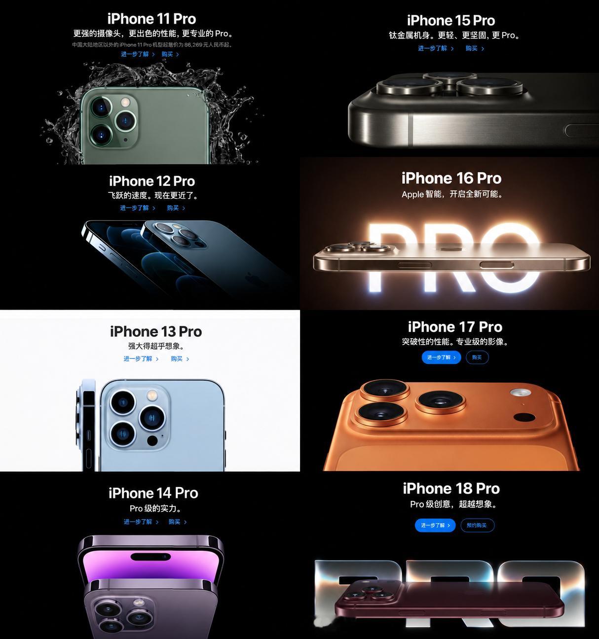 iPhone11Pro：更强的摄像头，更出色的性能，更专业的Pro。iPhone12Pro：飞跃的速