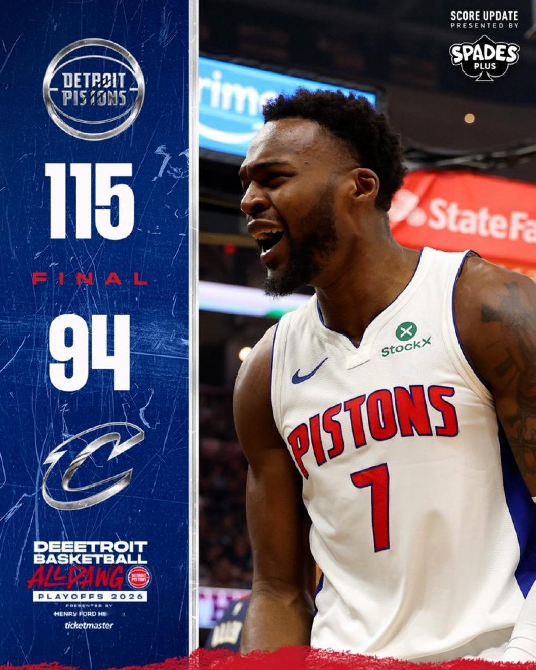 5月16日NBA半决赛战报（2场）活塞115-94骑士，总比分3-3，下回合