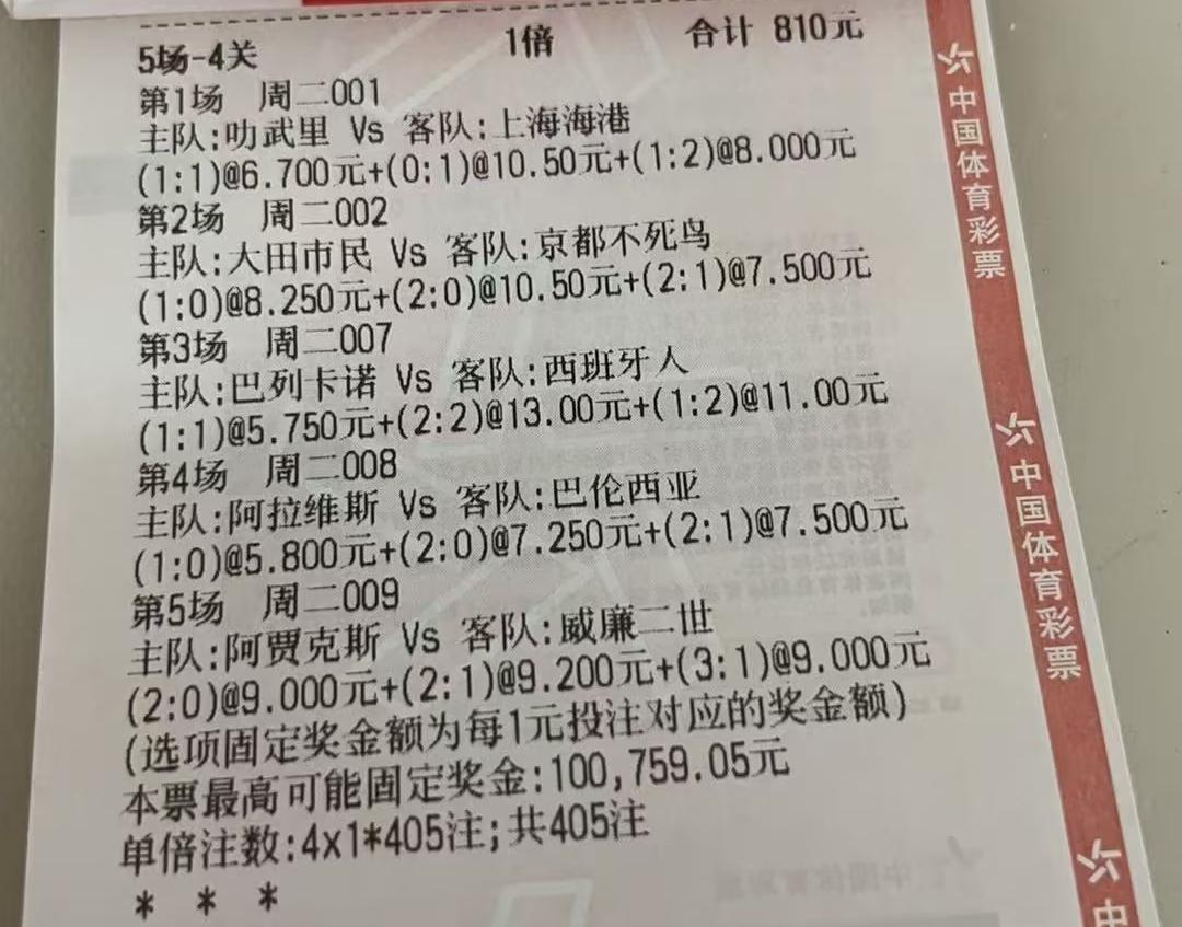 上港半场3-0领先，这位大哥810元的彩票，第一场就这样没了。大哥估计怎么也想