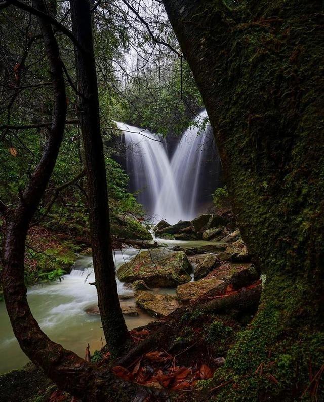 一条从山顶坠落的水流，穿过云雾，撞击岩石，发出如雷般的轰鸣。千年前，唐代诗人