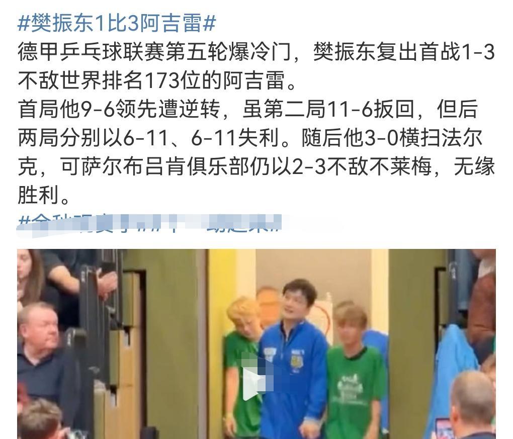 胜败乃兵家常事，樊振东1比3阿吉雷，对方世界排名173位，被认为是爆冷。对方的