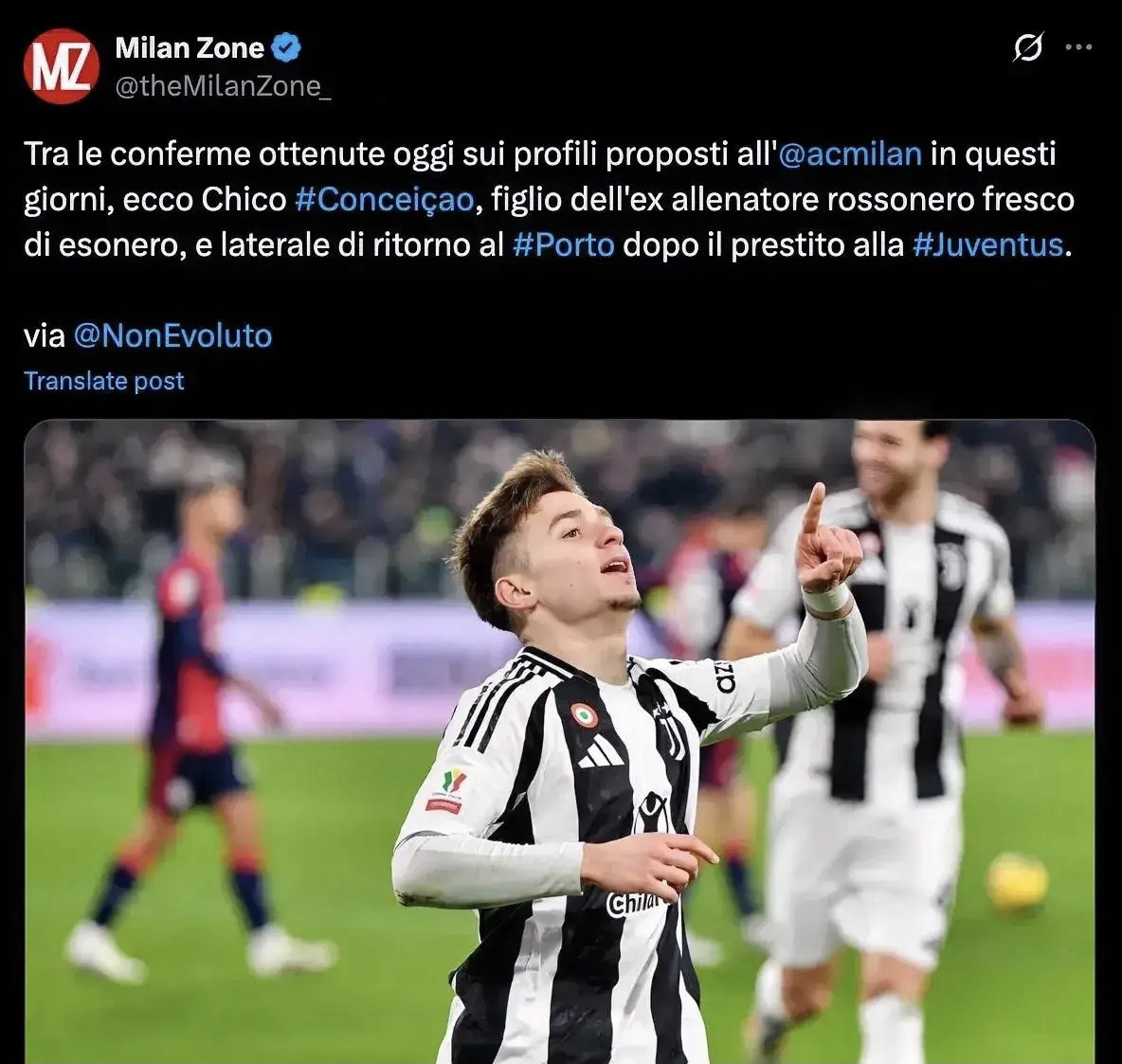 小孔塞桑！米兰对孔塞桑之子十分欣赏，虽然孔塞桑不再是米兰的主帅，但米兰对小孔塞桑依然存在兴趣。丘库埃