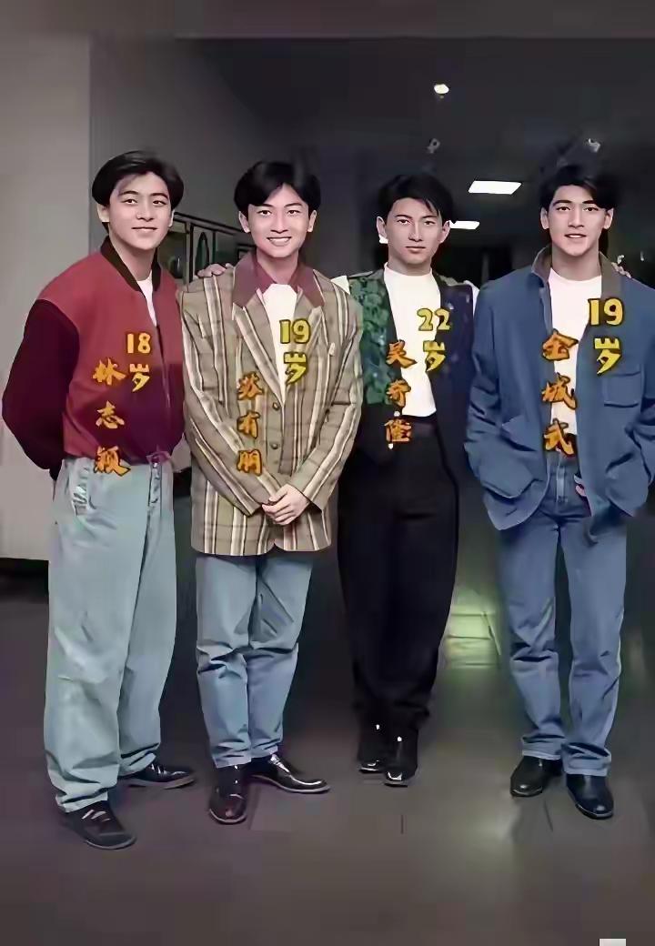 当年这四个是顶顶流了，林志颖和苏有朋都是帅的乖乖类型，但没有娘气，吴奇隆成