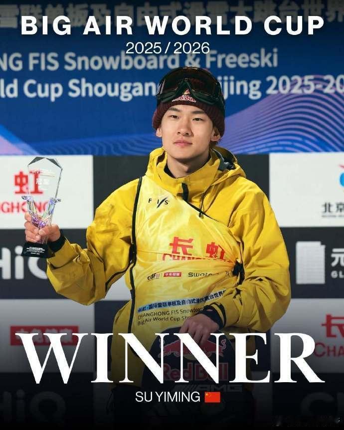 官方宣布，斩获2025/2026国际雪联单板滑雪大跳台世界杯赛季总冠军，为