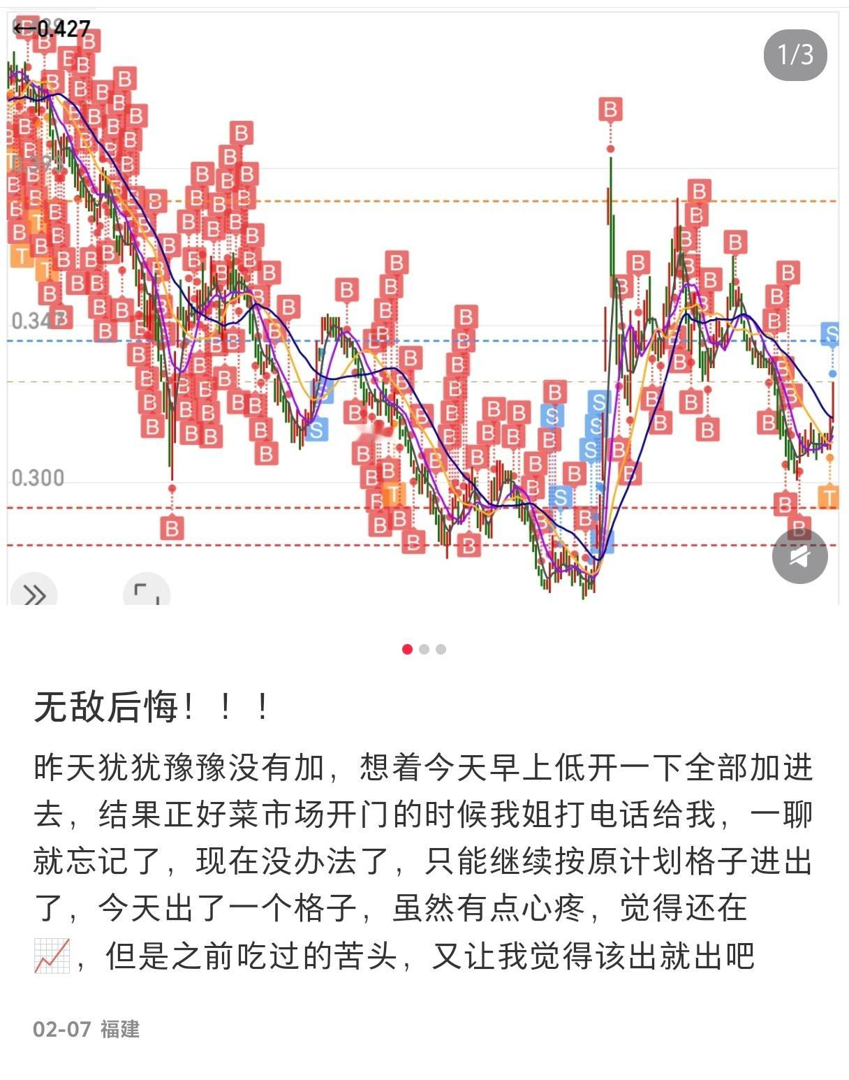 刷到一个天才交易员在一支票里面疯狂做T但他完全做反了涨上去的时候疯狂追涨跌下来的