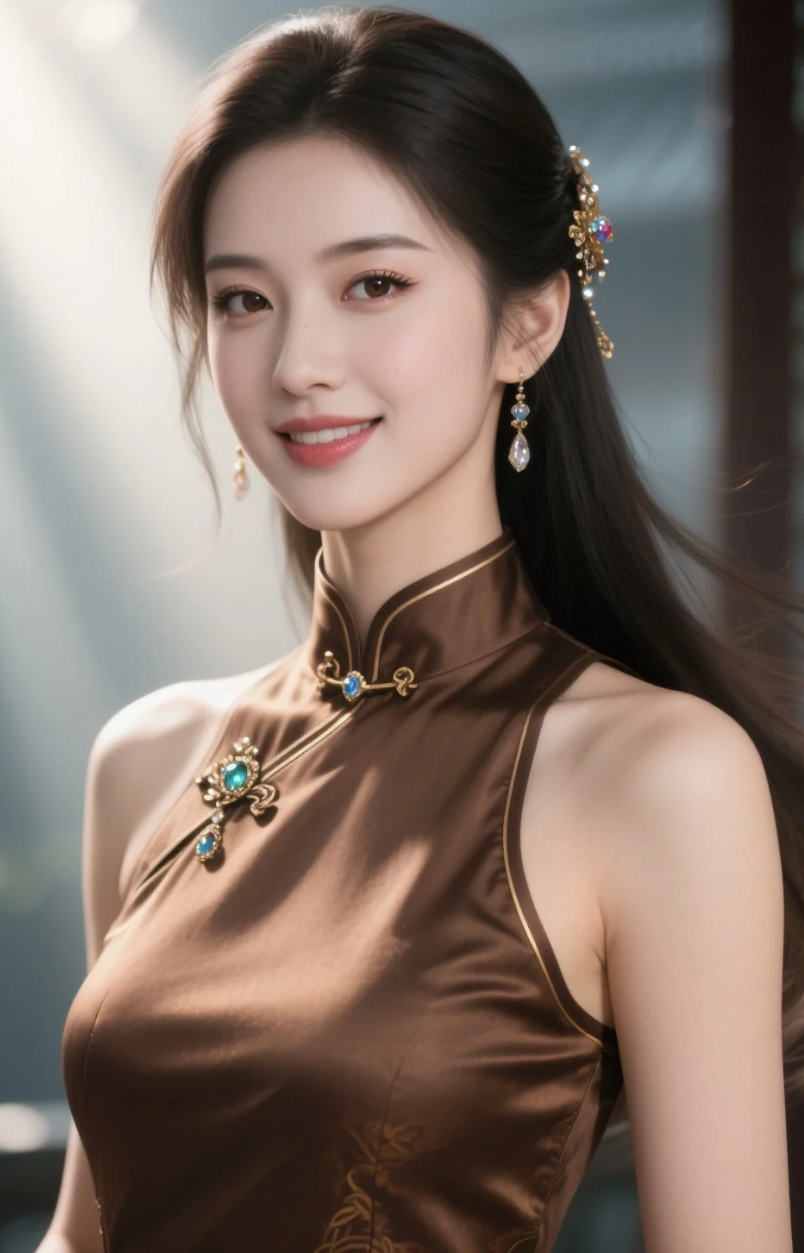 丝质旗袍的高级感，全写在她肩线上