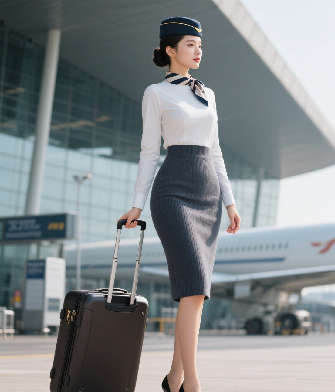 气质佳人空姐装扮，优雅自信闪耀机舱