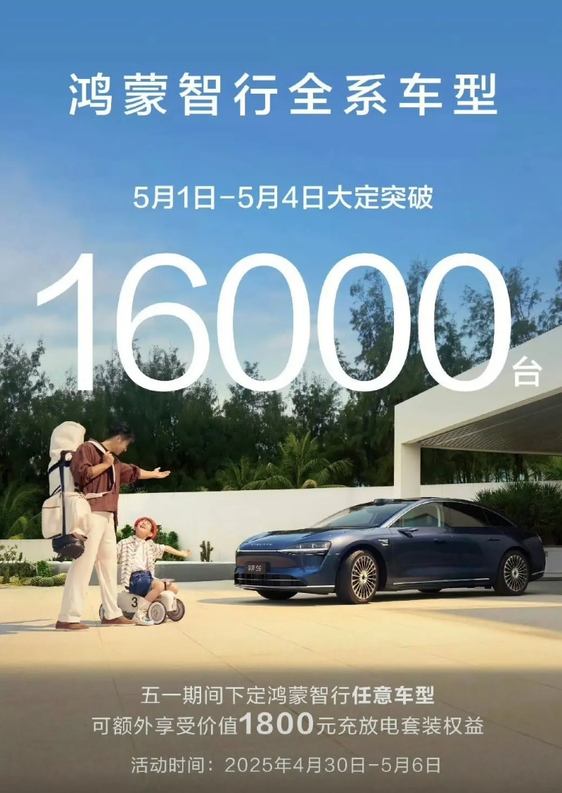 华为系的销量太猛了！鸿蒙智行五一假期销售订单16,000台！这大部分大订订单，