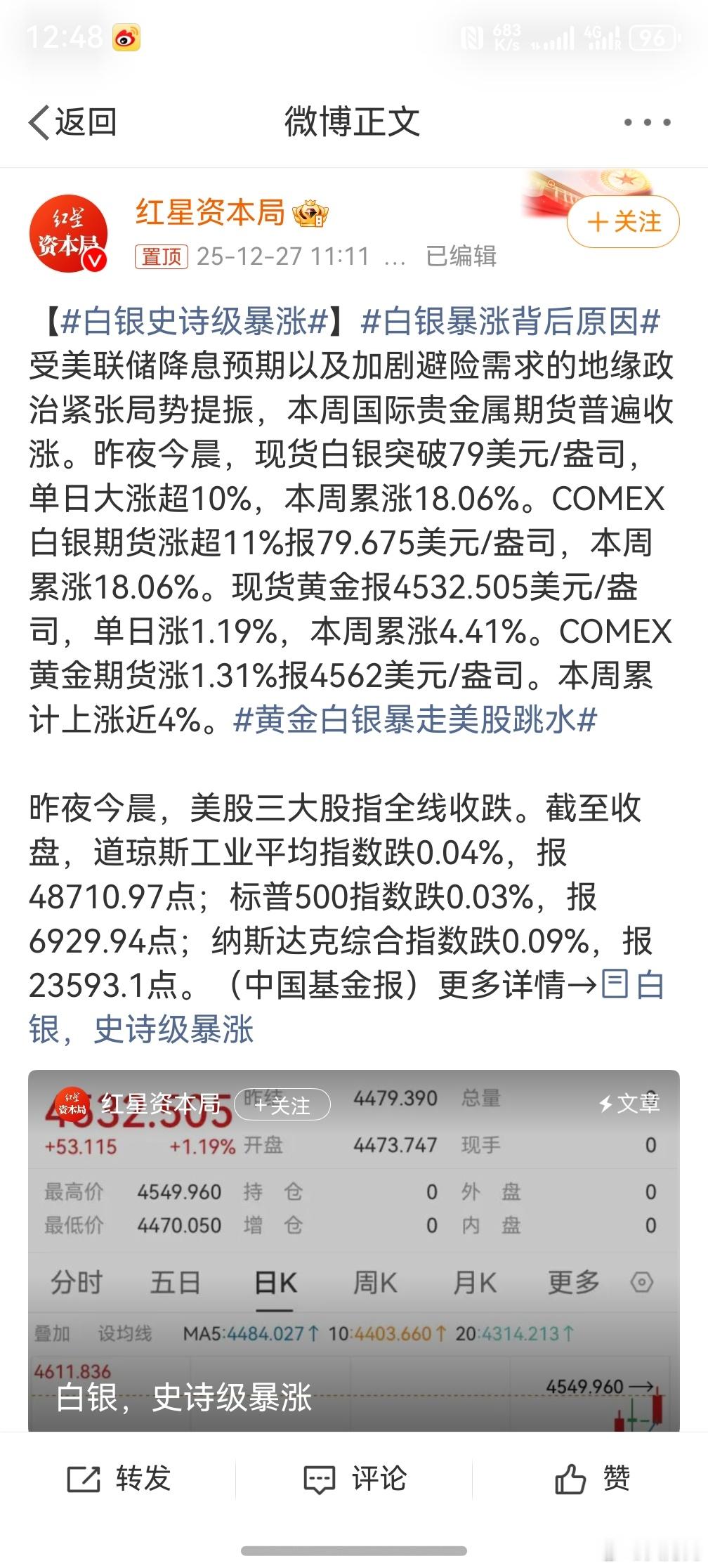 白银史诗级暴涨，好家伙，这是让大家买金又买银啊，不过这个买银子的话应该是要买那