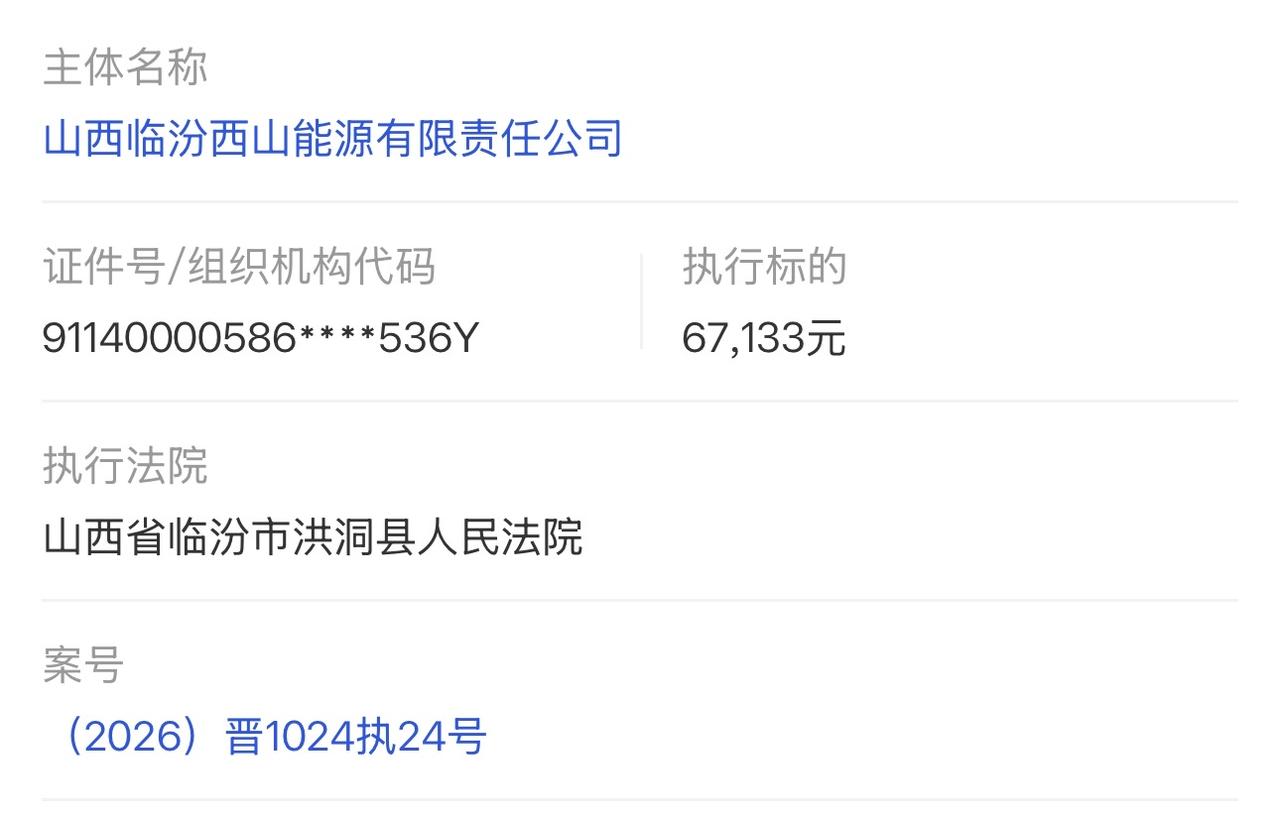 山西临汾西山能源有限责任公司证件号/组织机构代码91140000586***