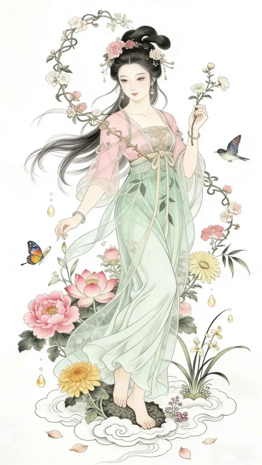 素材|花仙子（附白描）绘画素材