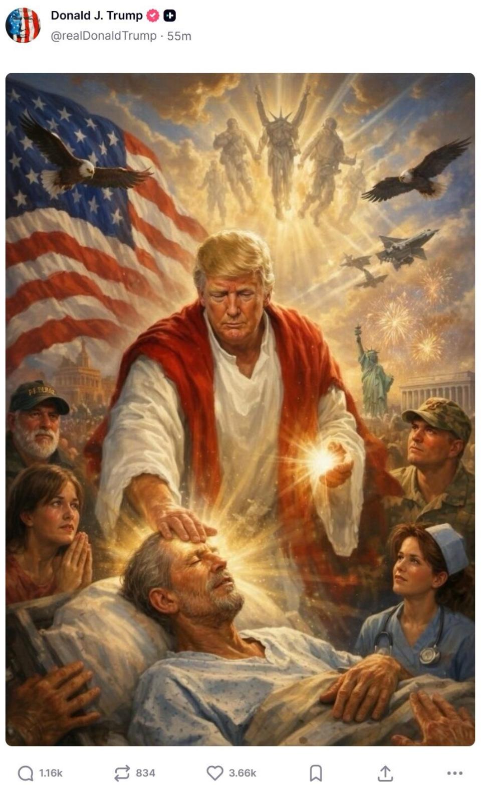 川普自己发的。再说一遍，川普自己在社媒上发的。小编不太了解西方的宗教人物