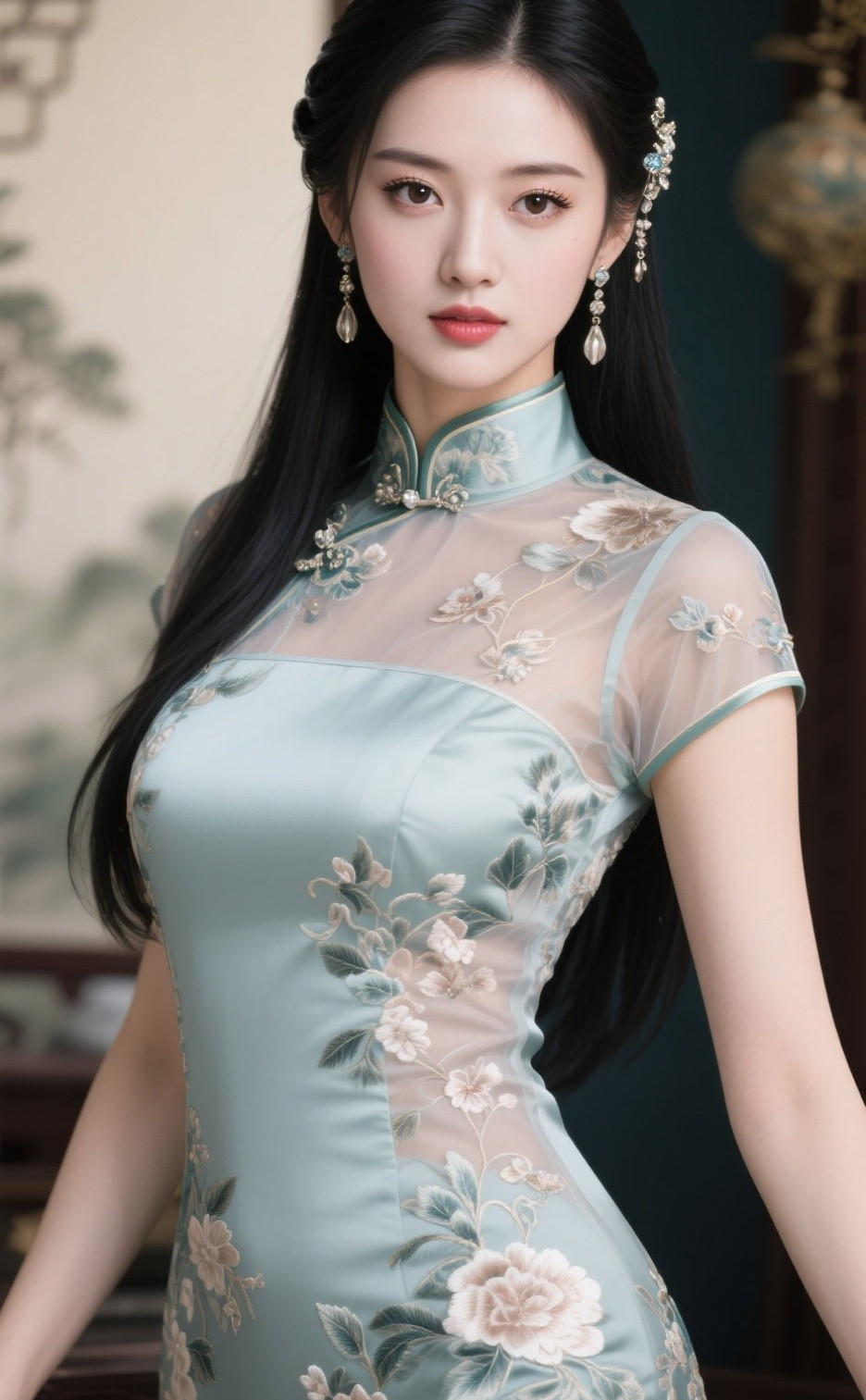 美眉旗袍勾勒身线，优雅中透着小性感