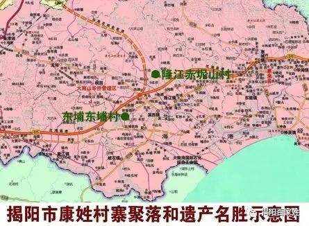 揭阳市康姓村寨聚落和遗产名胜示意图