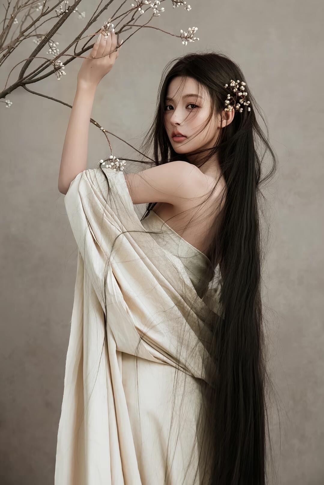 棚拍作品往往遵循“少即是多”的创作理念，像这一组，可以打造出极具辨识度的唯美少女