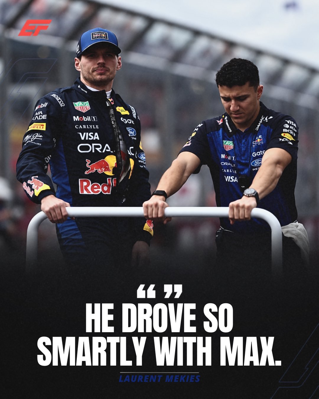 F1红牛车队对伊萨克·哈贾尔在巴库站登上领奖台的表现赞不绝口。车队领队劳伦特·