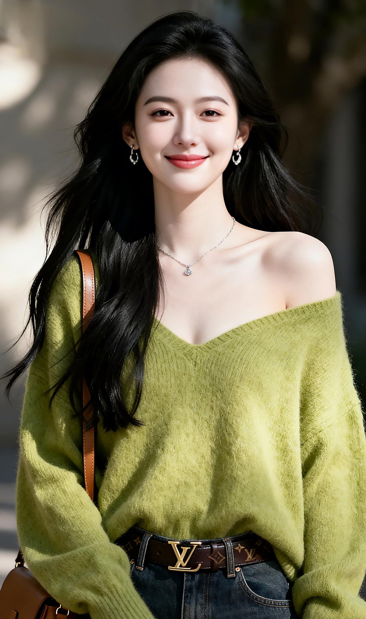 绿意阳光落在发丝与肩头，温柔又松弛，慵懒氛围感拉满，一笑便是满溢的温柔治愈，不刻