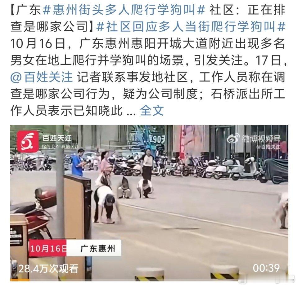 惠州街头多人爬行学狗叫这是什么新型服从性测试吗？有这样的公司制度趁早快跑吧[费解