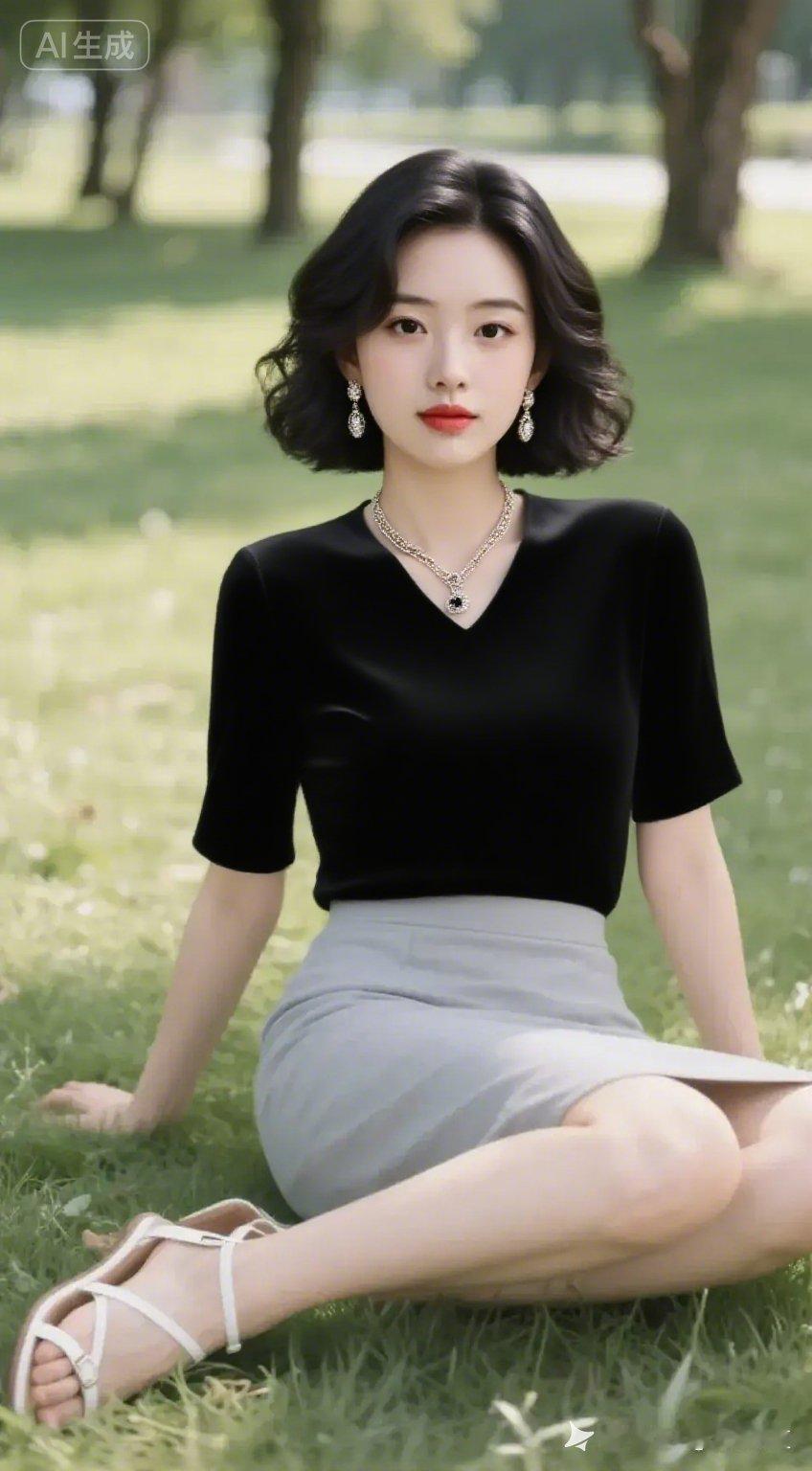 夏日清新穿搭，黑T恤+灰裙，优雅气质满满！🌿💃