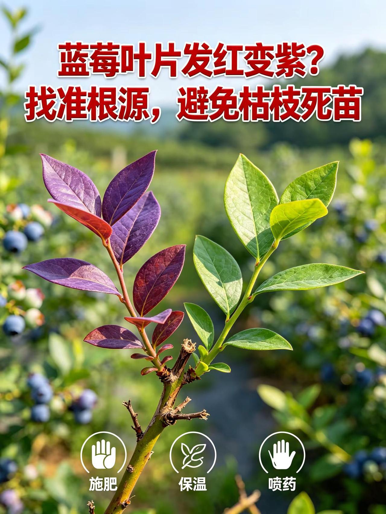 蓝莓叶片发红变紫？找准根源，避免枯枝死苗。蓝莓种植叶片发红枯枝