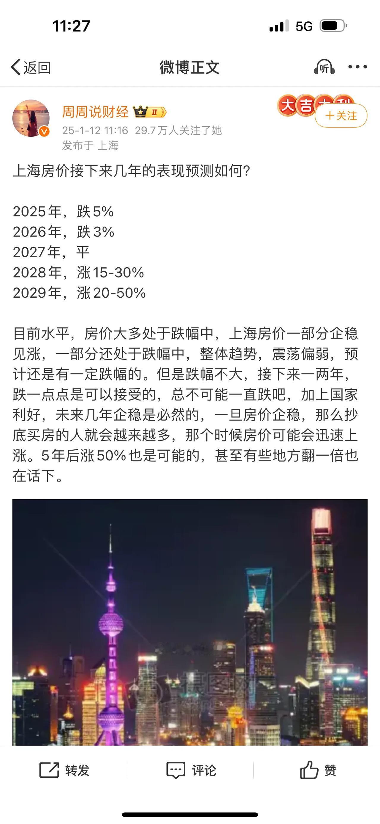 上海房价接下来几年的表现预测如何？2025年，跌5%2026年，跌3%2