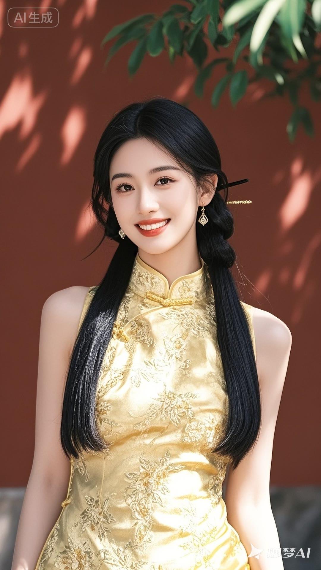 优雅旗袍少女，笑靥如花，古典与现代的完美结合。