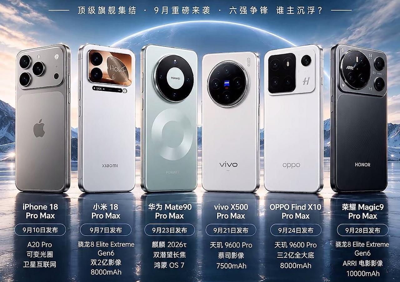 这个月即将上市的几款新旗舰，不考虑价格的话，你们会选谁？9月是主流手机品牌集