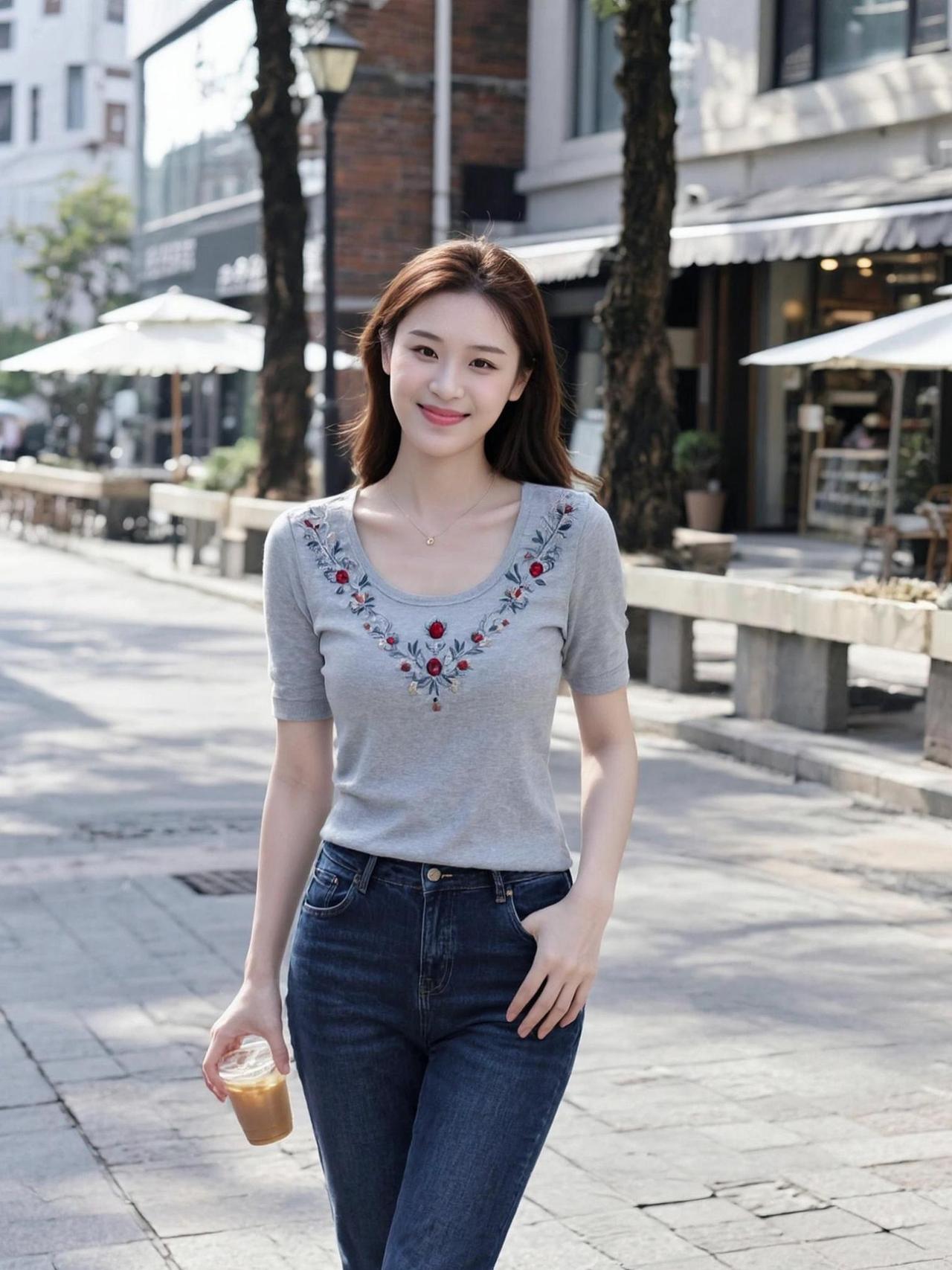 这牛仔裤和小上衣的搭配，简直是“街拍界的常青树”！随便一站，都能拍出时尚大片的既